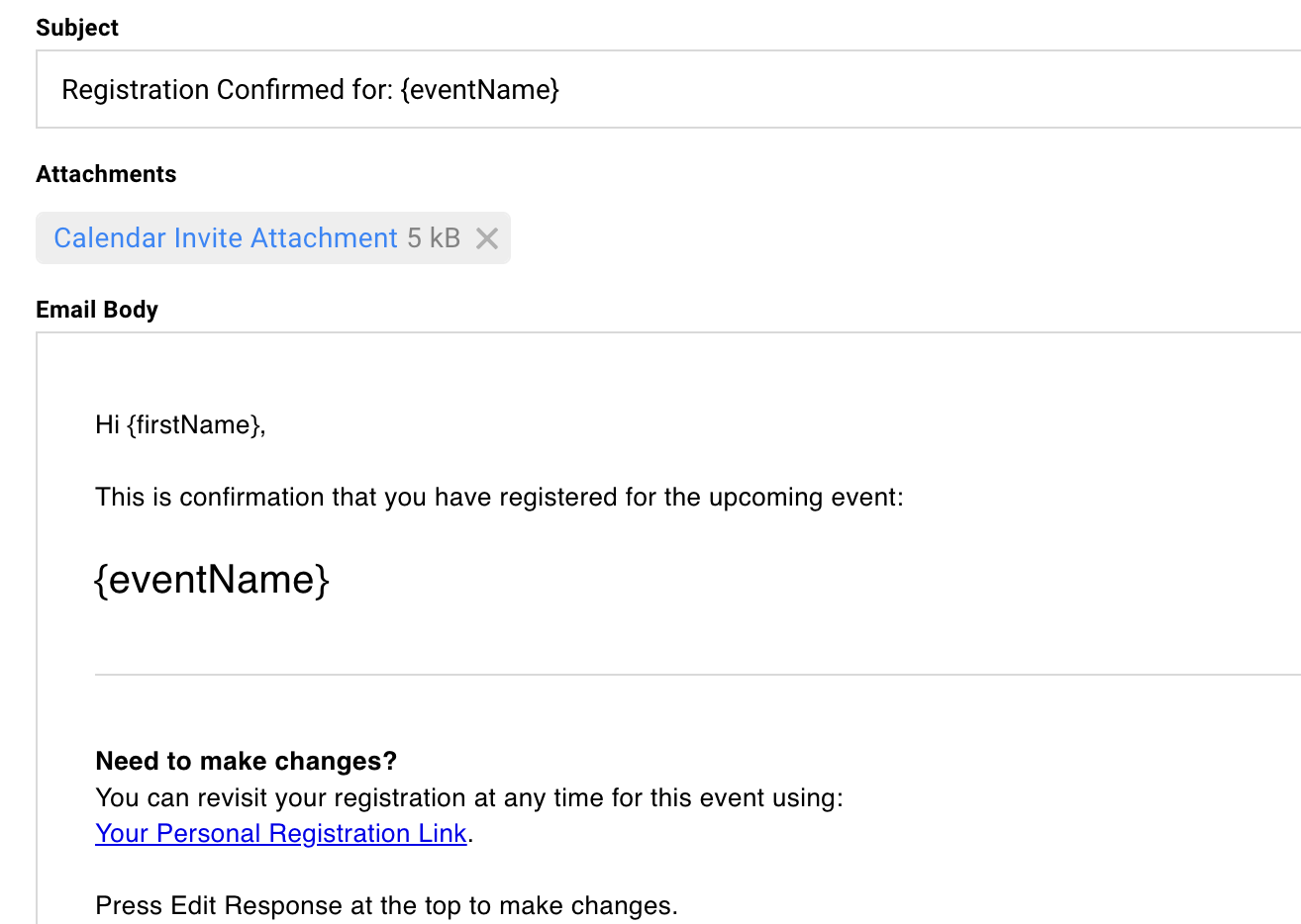 Showing the calendar invite attached to a confirmation email in Gatsby